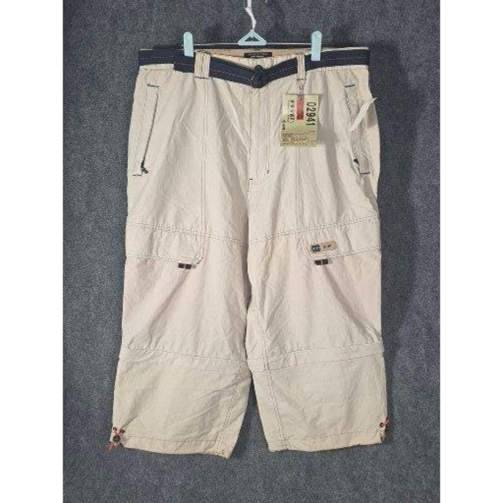 VTG WearFirst Men 38 Tan Cargo Shorts Built-in Belt Cotton Nylon Utility Outdoor